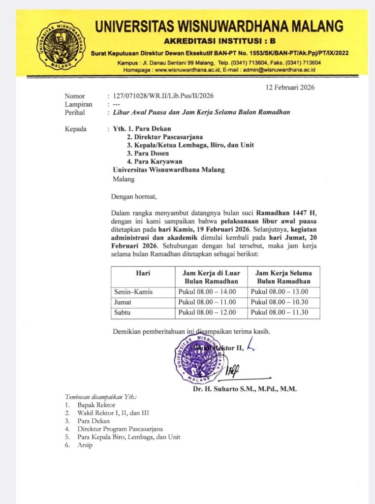 LIBUR AWAL PUASA DAN JADWAL KERJA SELAMA BULAN PUASA